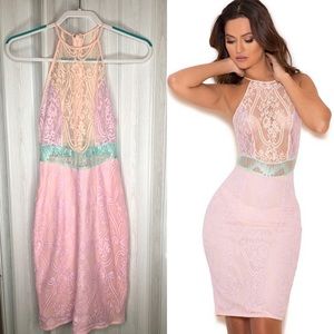 Alvaro sheer pastel lace halterneck dress